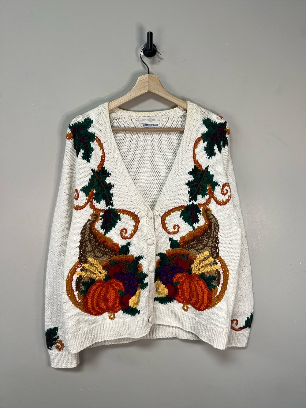 Vtg Hand Knit Halloween/Fall Cardigan